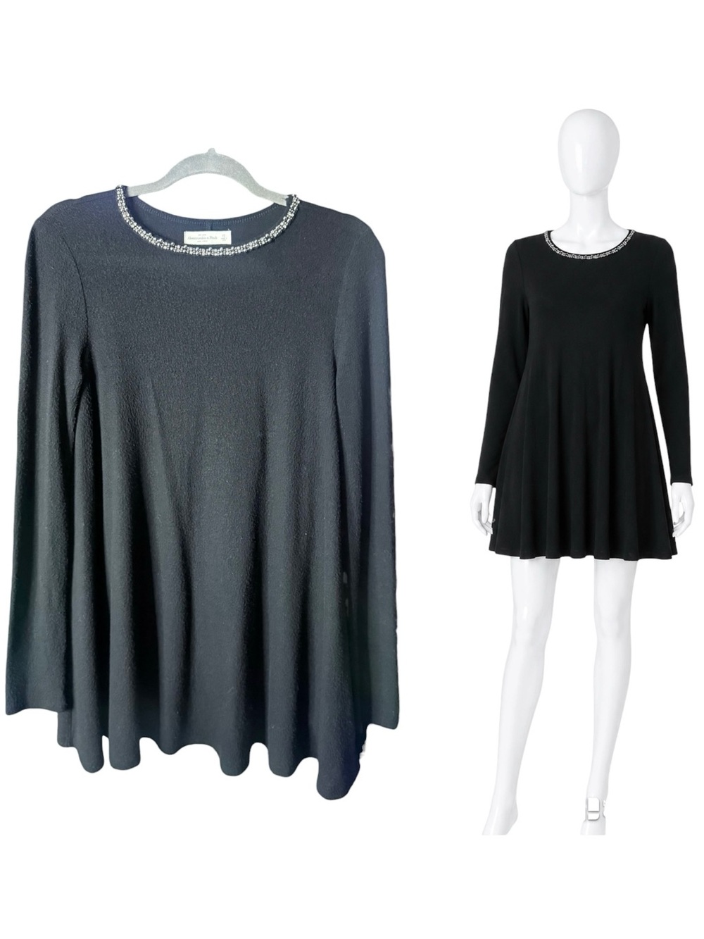 Abercrombie & Fitch Black Embellished Neck Swing Sweater XS | Soft Knit